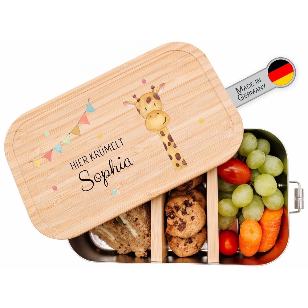 wunderwunsch Personalized Lunch Box, Giraffe Garland, Small