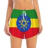 YQxwJL Women's High-Waisted Running Shorts with Ethiopia Motif, Quick-Dry, White/Lush Garden, XX-Large view 2