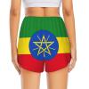 YQxwJL Women's High-Waisted Running Shorts with Ethiopia Motif, Quick-Dry, White/Lush Garden, XX-Large view 3