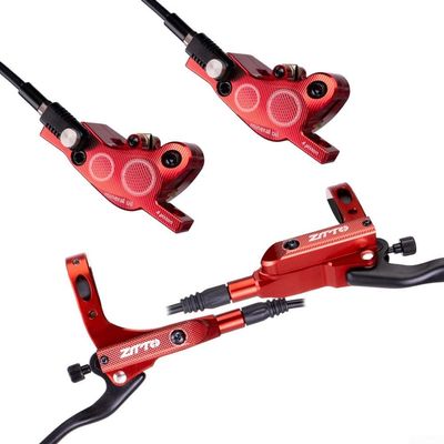 ZYWUOY Lightweight MTB Hydraulic Brake Set, Four-Piston Design, Easy Installation (Red)