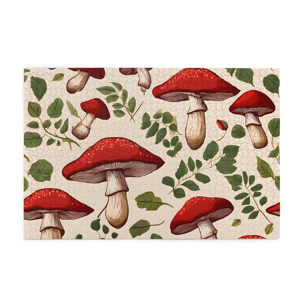 Red Mushrooms Personalized Wooden Puzzle, 1,000 Pieces