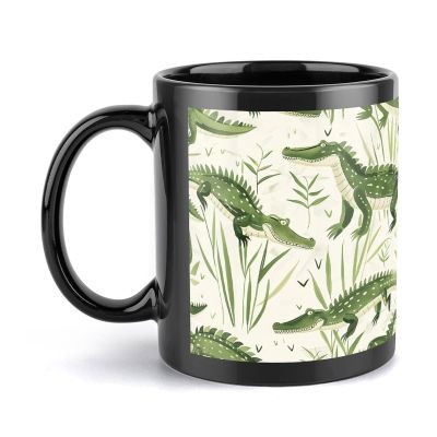 NTVOWPZO Large Porcelain Coffee Mug with Crocodile and Reeds Design