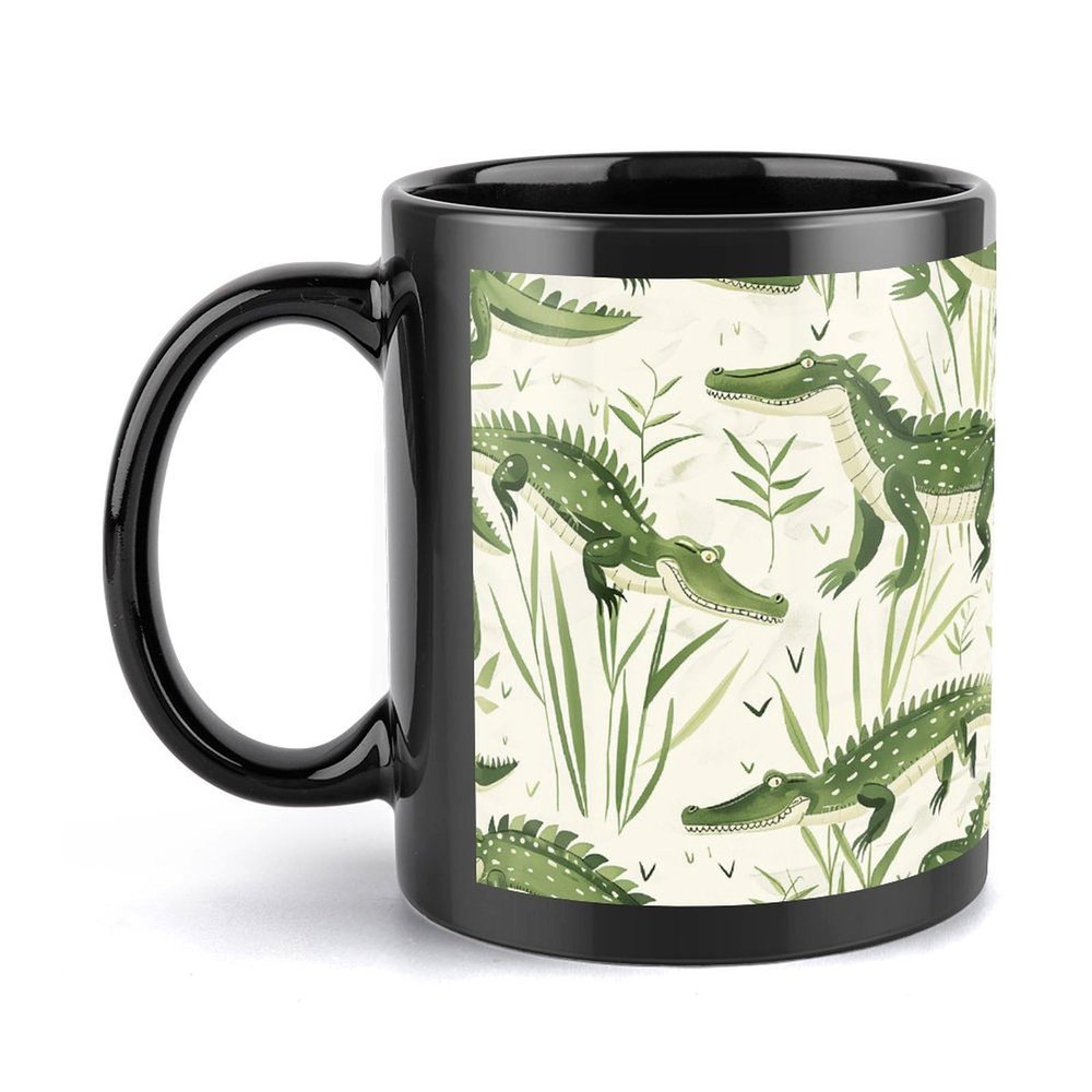 NTVOWPZO Large Porcelain Coffee Mug with Crocodile and Reeds Design