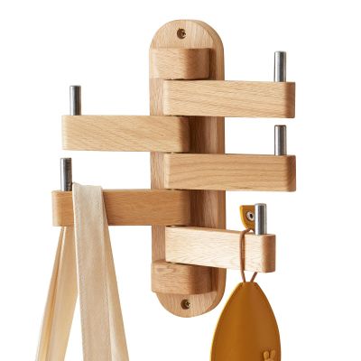 TRWISWDC Rotating Oak Wood Coat Rack, Wall-Mounted, 30.5 cm, Folding Arms, Natural