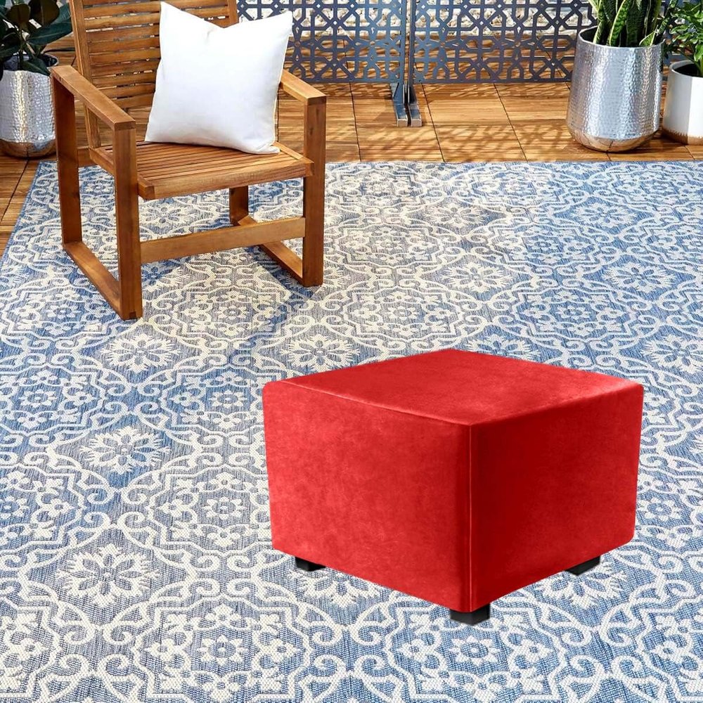 TALCON Velvet Ottoman Cover, Large, Red