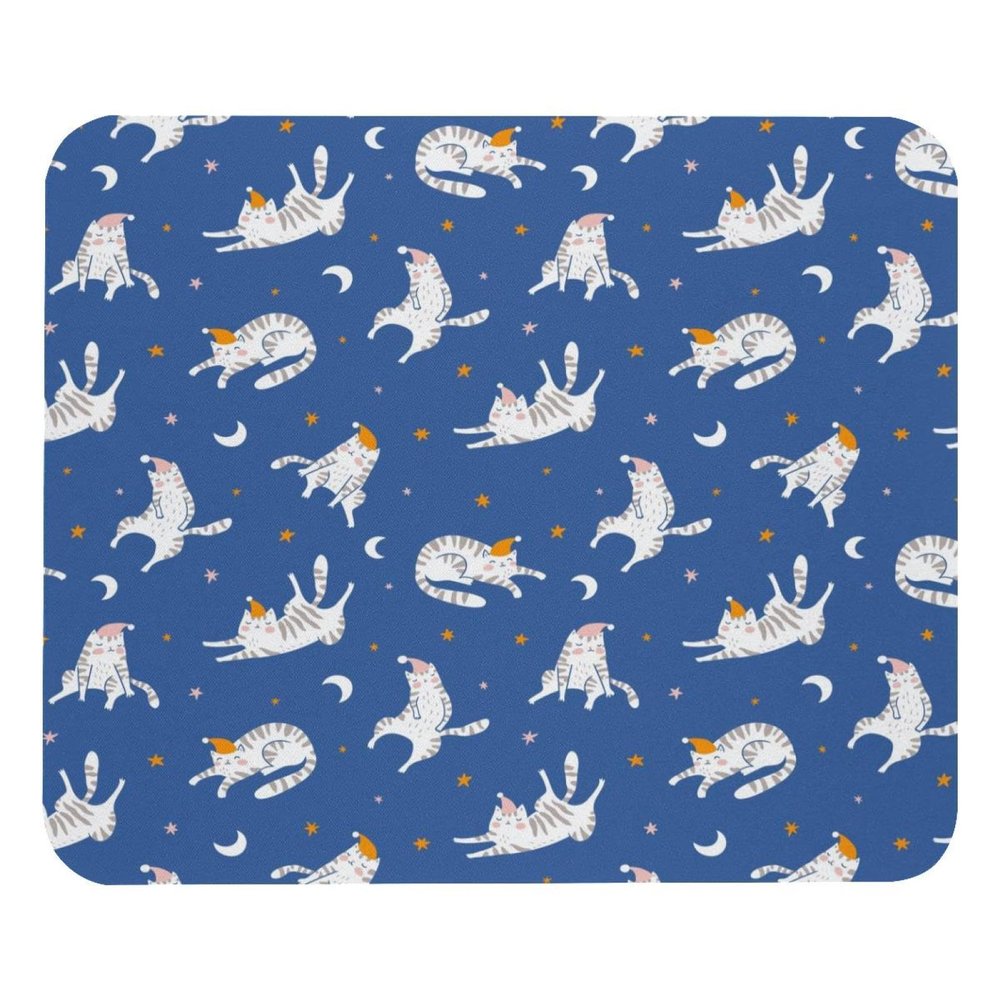 VAPOKF Gaming Mouse Pad, Sleepy Cats with Moon and Stars Print, Non-Slip Desk Mat