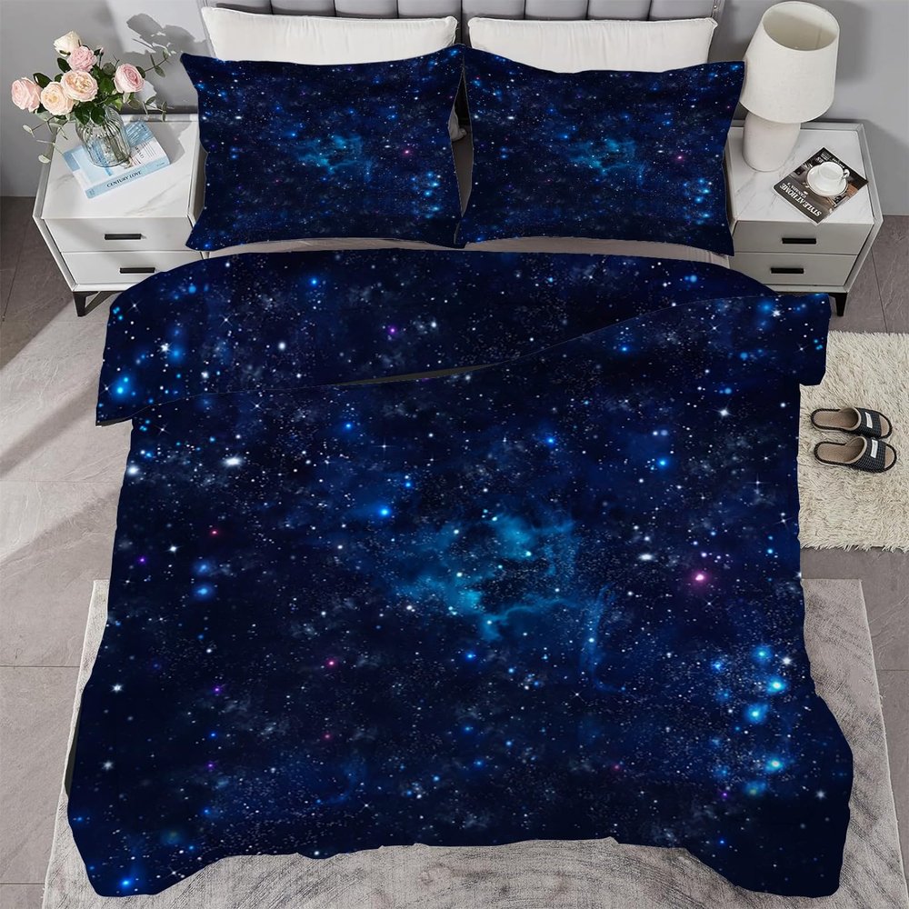 buyluhn 4-Season Duvet 135 x 200 cm, Blue Starry Sky, Washable, with 1 Pillowcase