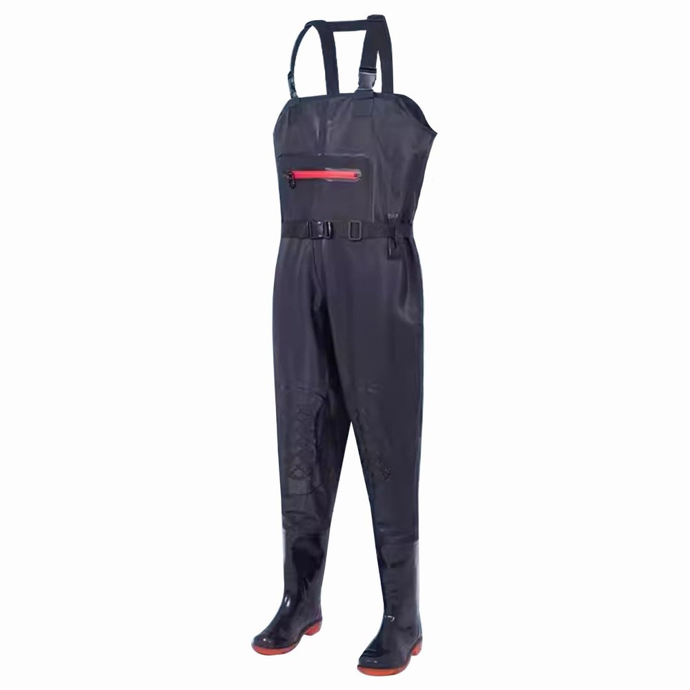 KPHYMOD Waterproof PVC Hip Waders with Boots, Black, EU 41