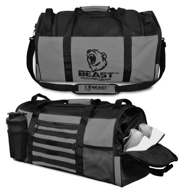 Beast Power Gear Sports Duffel Bag with Shoe Compartment, Gray/Black