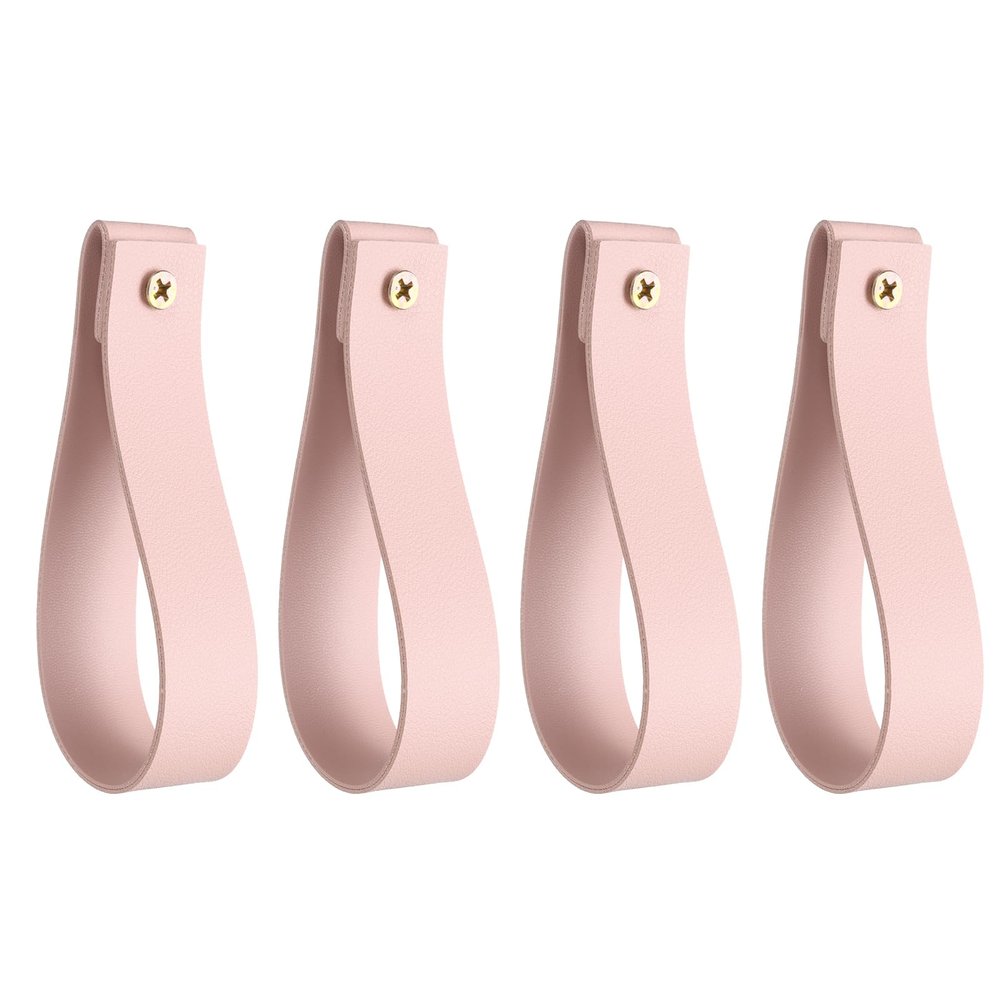 QUARKZMAN 4-Pc. Leather Curtain Rod Holders, 1 x 4.7 in. Wall Mount Straps with Screws, Pale Pink