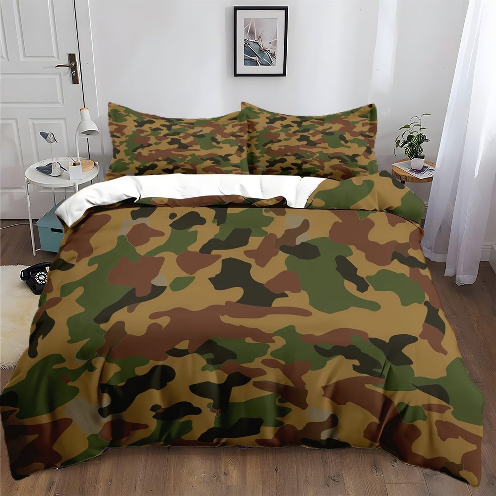 XCQHZYQ 3-Piece Camouflage Green Bedding Set, 180 x 200 cm