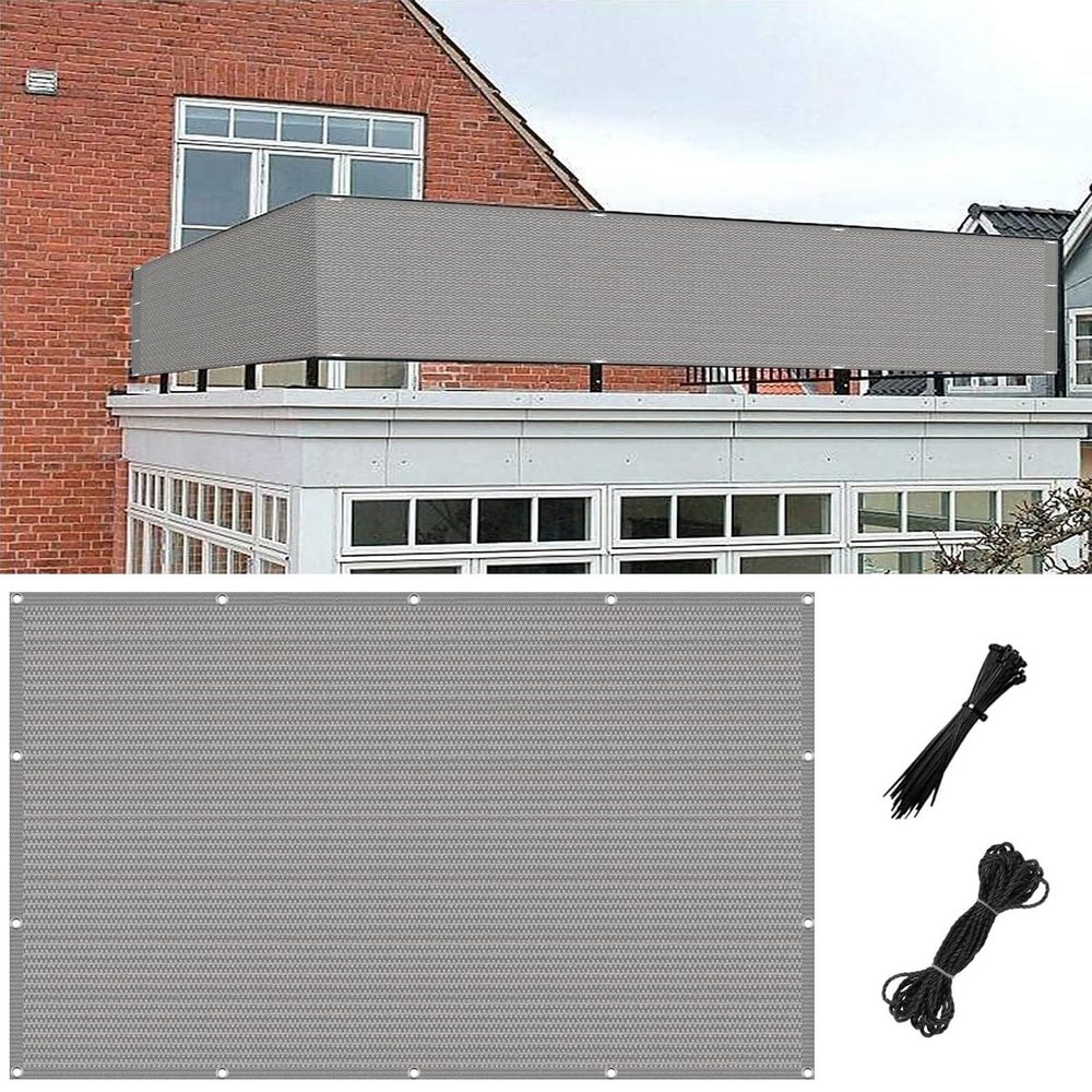 Balcony Privacy Screen 260 x 940 cm, Wind and Sun Protection, Light Gray