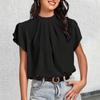 Generic Solid-Color T-Shirt, Comfortable, Elegant, Pleated, Short-Sleeve Blouse (Black, XXL) view 3
