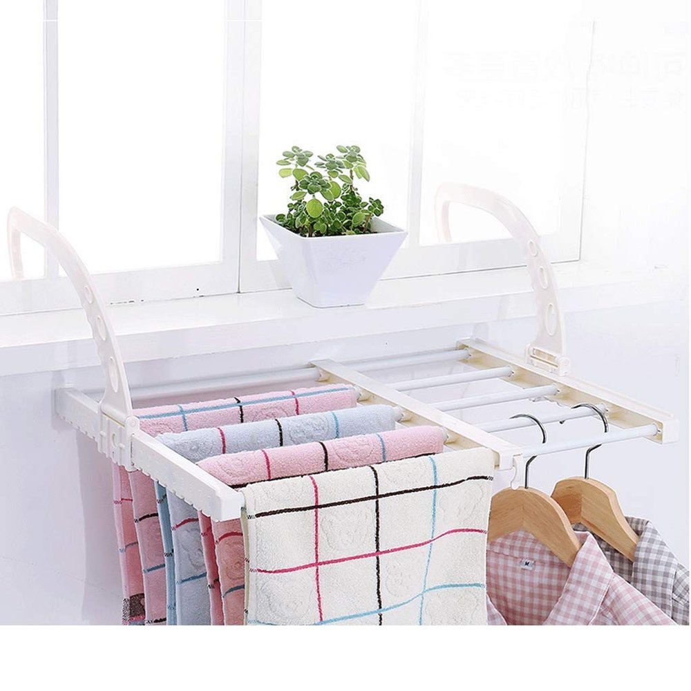 Generic Adjustable Wall-Mounted Retractable Clothesline and Towel Rack, Space-Saving (White)