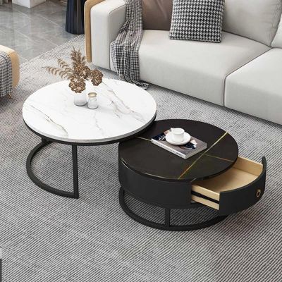Modern Round 2-Piece Coffee Table Set with Storage Drawer