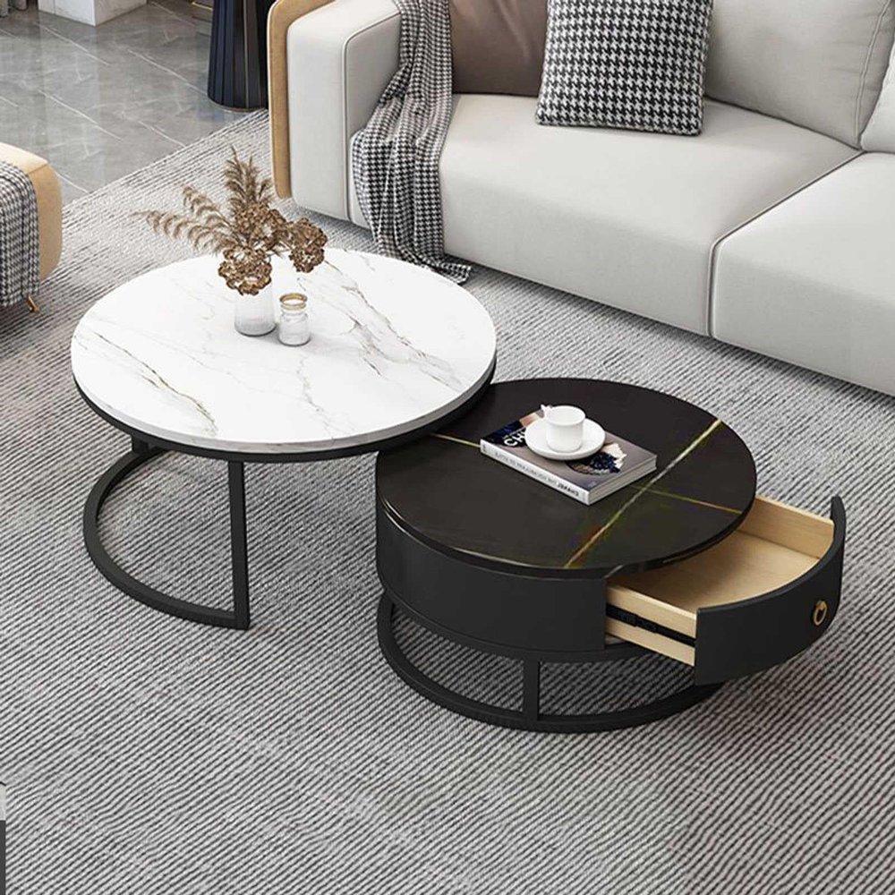 Modern Round 2-Piece Coffee Table Set with Storage Drawer