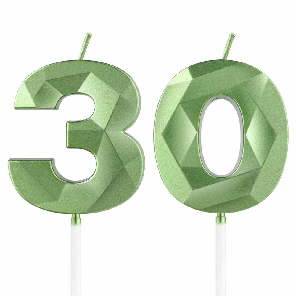 Green 3D Number 30 Candle for Cakes and Decorations