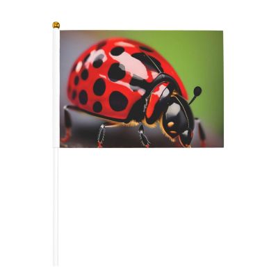 YHBLYKXP Red Ladybug Pattern Printed Mini Stick Flags, 10-Pack