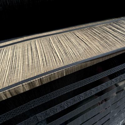Striped Black Mesh Fabric with Ruffles, Sold by the Meter