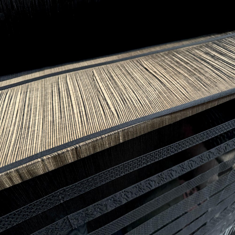 Striped Black Mesh Fabric with Ruffles, Sold by the Meter