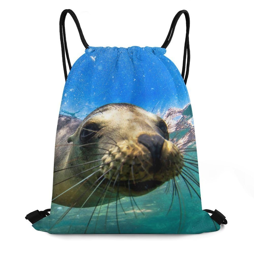 Zhimahou Drawstring Gym Bag with Sea Lion Underwater Design