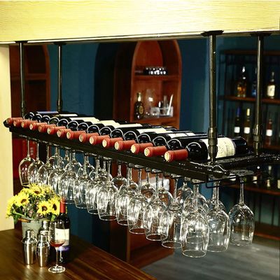 Rustic Industrial Adjustable Ceiling-Mounted Wine Rack