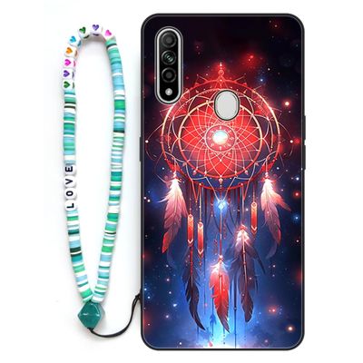 Sinyunron Case Compatible with Oppo A31 2020, 2-in-1 Hybrid Case with Metal Back, Colorful Lanyard, Dream Catcher