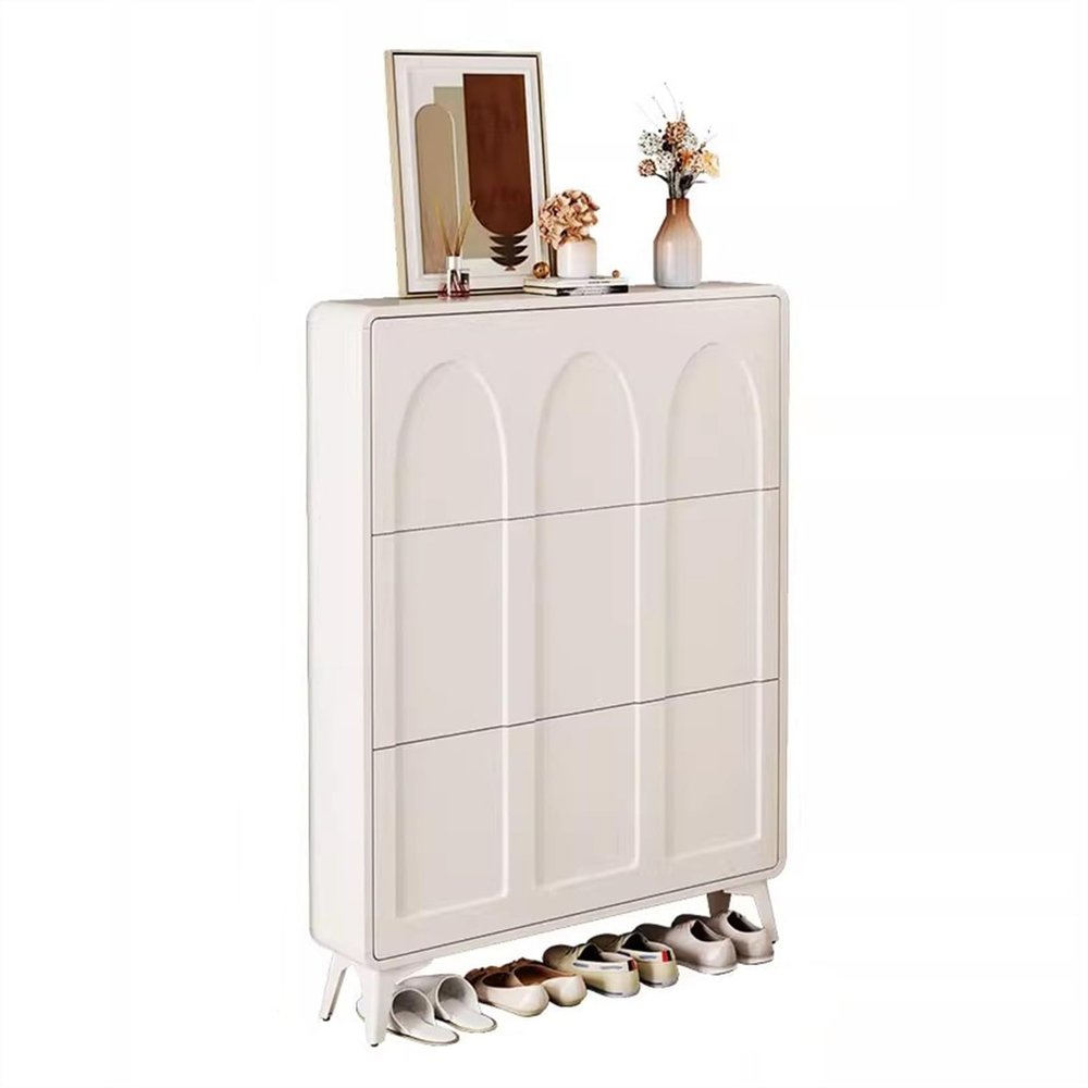 Narrow Tall Shoe Cabinet with 3 Flip Drawers
