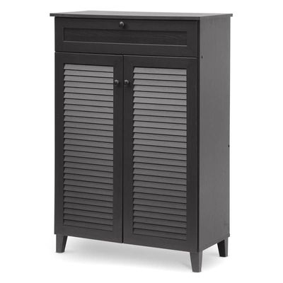 Narrow Tall Wooden Shoe Cabinet with Shelves and Drawer
