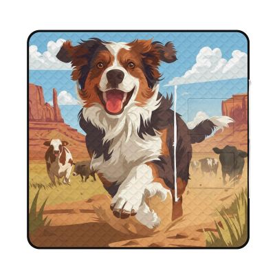 Xiputvl 3D-Look Cute Border Collie Picnic Blanket, Waterproof Foldable Beach Mat, 148 x 148 cm