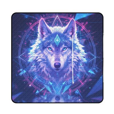 Xiputvl 3D Wolf-Print Waterproof Foldable Picnic Blanket, 148 x 148 cm
