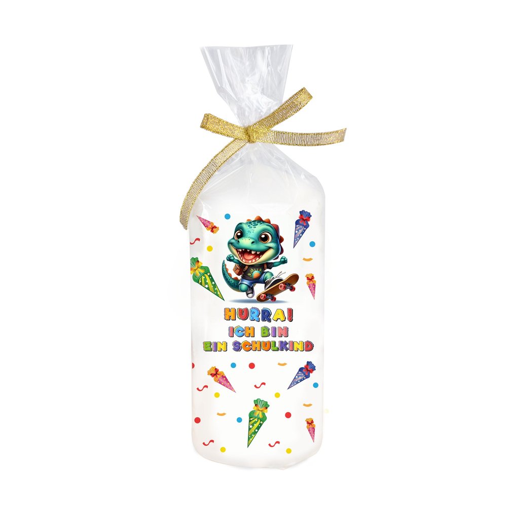 Handmade First Day of School Candle for Table Décor, Skateboard Dino, 35-Hour Burn Time, 6.8 x 15 cm