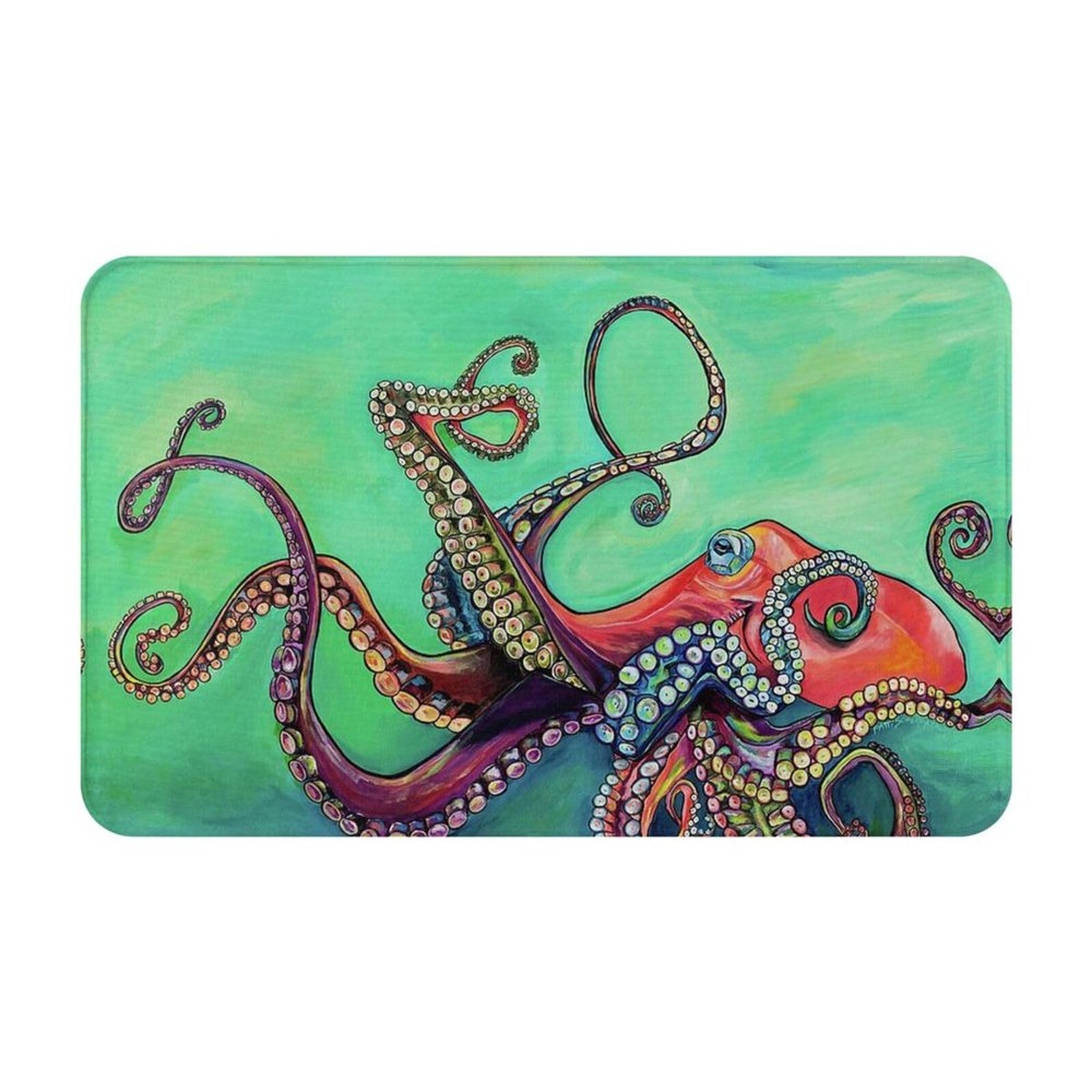 Non-Slip Flannel Floor Mat, Cute Octopus Design, 50.8 x 80 cm, Bathroom Shower Mat