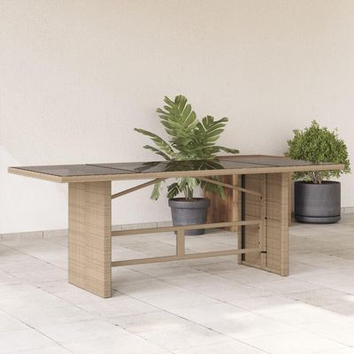 HEFZGDB Beige Garden Table with Glass Top, 190 x 80 x 74 cm, PE Rattan