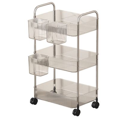 Transparent Acrylic Rolling Storage Cart, Bookshelf and Cosmetic Organizer