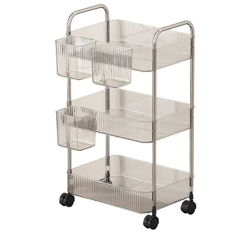 Transparent Acrylic Rolling Storage Cart, Bookshelf and Cosmetic Organizer