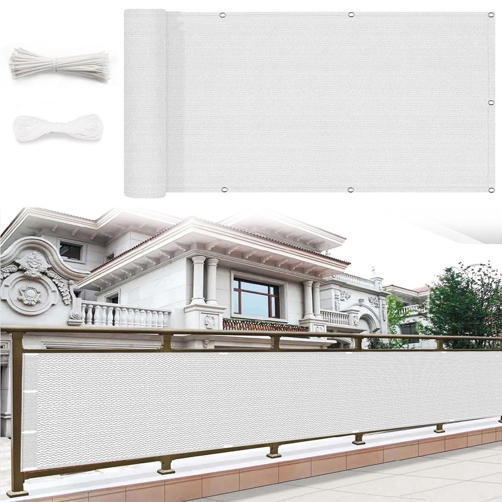 Balcony Privacy Screen 85 x 950 cm, HDPE Fabric, UV-Protective, Weather-Resistant, White