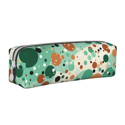 NTVOWPZO Pencil Case, Large Pencil Pouch with Mailbox Illustration, Green and Brown Polka-Dot Pattern
