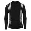 Men's Lightweight Striped Long-Sleeve Polo Shirt with 3-Button Placket view 1