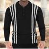 Men's Lightweight Striped Long-Sleeve Polo Shirt with 3-Button Placket view 2