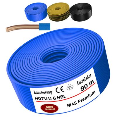 MAS Premium 5–100 m Single-Core Rigid Wire H07 V-U, 4/6/10/16, Selected: H07 V-U 6 HBL, 90 m