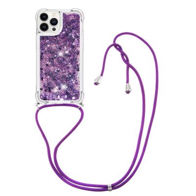GoodcAcy Case Compatible with Samsung Galaxy S21 Plus, Purple Glitter Quicksand Case with Adjustable Strap