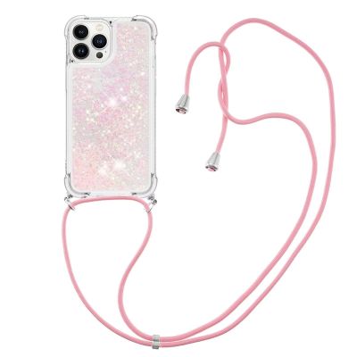 GoodcAcy Case Compatible with Oppo A54 5G, Adjustable Glitter Quicksand Case with Strap, Clear, Light Pink