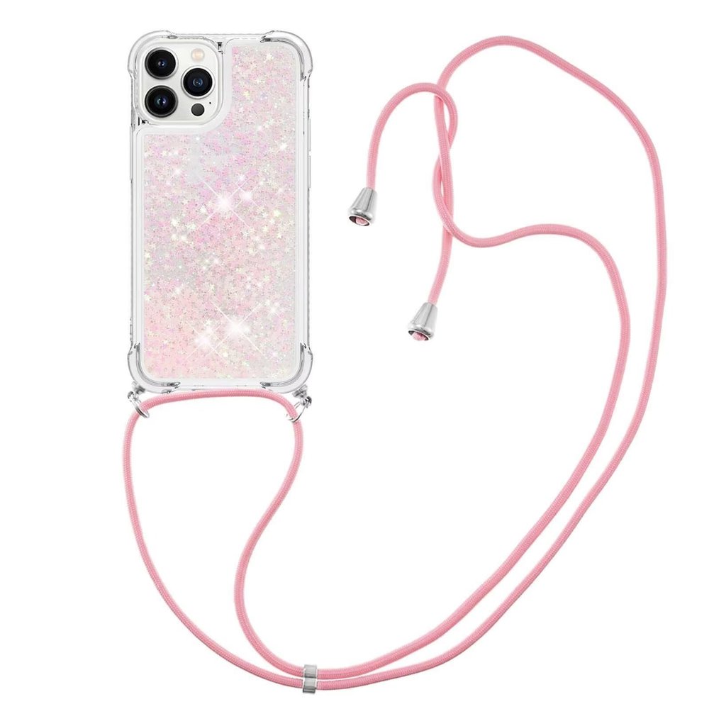 GoodcAcy Case Compatible with Oppo A54 5G, Adjustable Glitter Quicksand Case with Strap, Clear, Light Pink