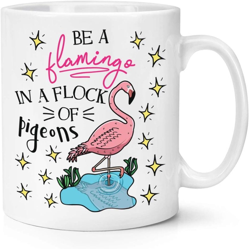 kisoyo Mug with "Be A Flamingo in A Flock of Pigeons" Text, 325 ml