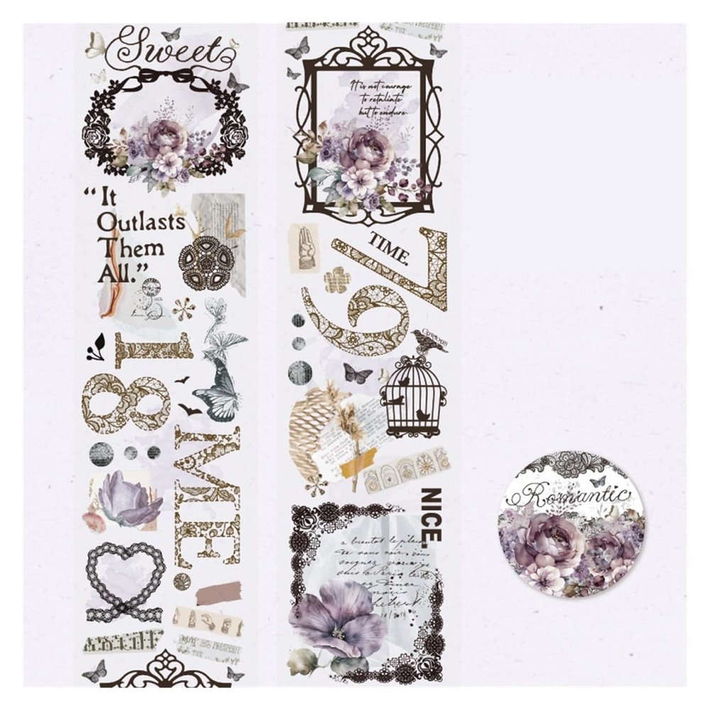 HLHLOP777 50 mm × 2 m Vintage Lace PET Sticker Tape, Dark Night Series