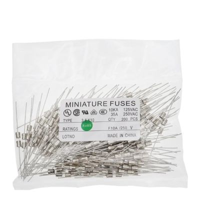 VWWJCCRO 100-Pack 3.6 × 10 mm Fast-Acting Glass Tube Fuses with Leads, 0.5–10 A, 250 V (Fast-Acting F, 5 A)