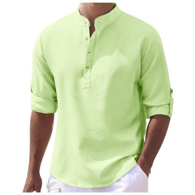 Men's Long-Sleeve Slim-Fit Casual Pineapple Plaid Button-Down Shirt, Green, XL