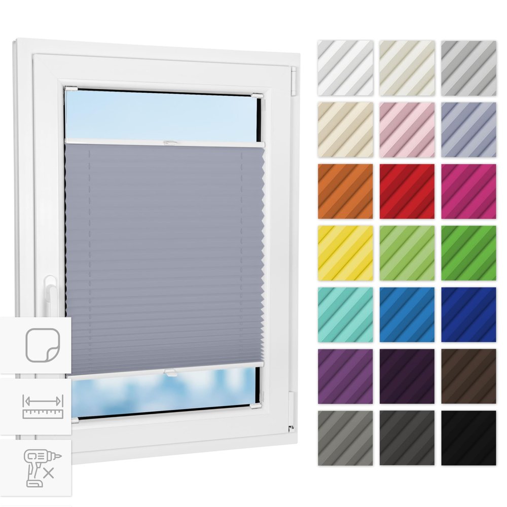 Estika Adhesive Pleated Blind, Gray-Purple, 125 x 120 cm, No-Drill Mounting
