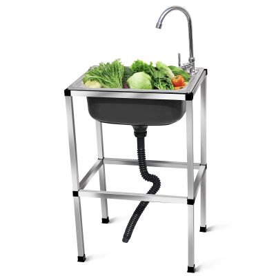 Mobile Freestanding Stainless Steel Kitchen Sink with Faucet, Single Bowl, 38 x 32 cm